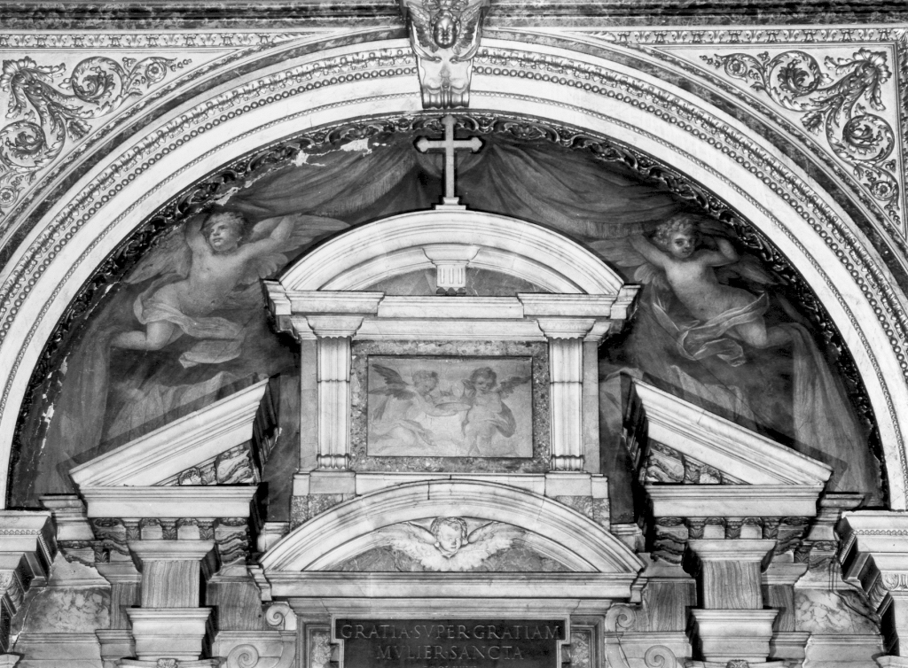 angeli reggicortina (dipinto) di Trevisani Francesco (attribuito) (seconda metà, prima metà sec. XVII, sec. XVIII)
