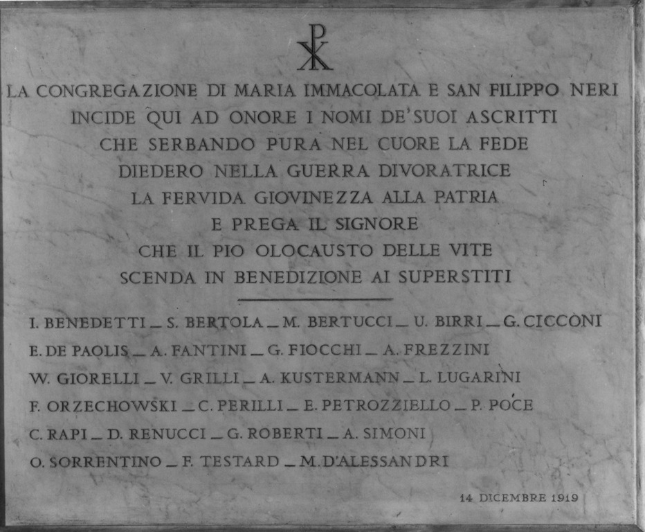 lapide commemorativa, opera isolata - manifattura romana (sec. XX)