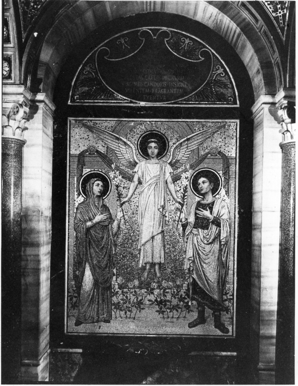 L'apparizione dell'angelo a Cecilia e Valeriano (dipinto) di Bravi Giuseppe (secc. XIX/ XX)