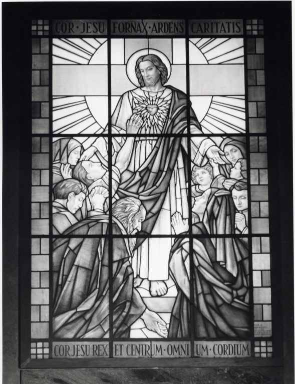 Cristo e devoti (vetrata) di Barberis Mario (secondo quarto sec. XX)