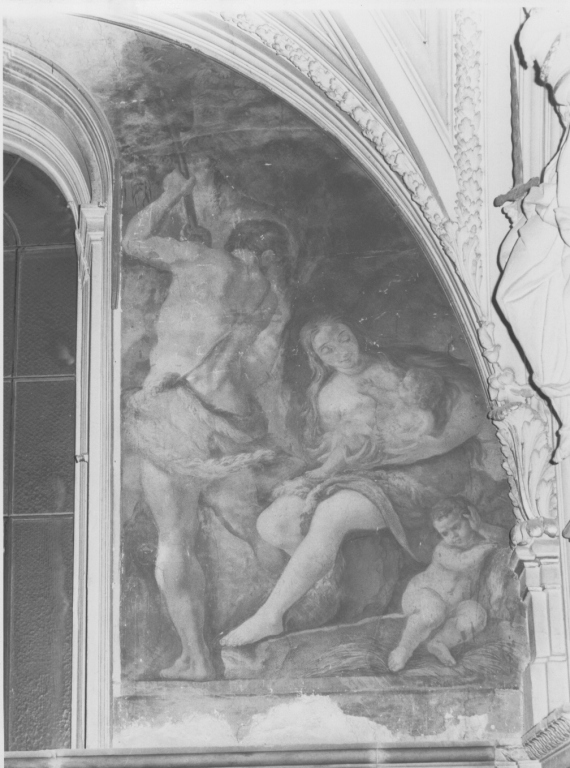 Adamo coltiva la terra mentre Eva allatta i bambini (dipinto) di Lauri Filippo (sec. XVII)
