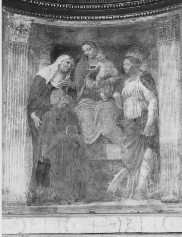 Madonna con bambino tra le Sante Brigida e Caterina e il donatore (dipinto) di Peruzzi Baldassarre (sec. XVI)