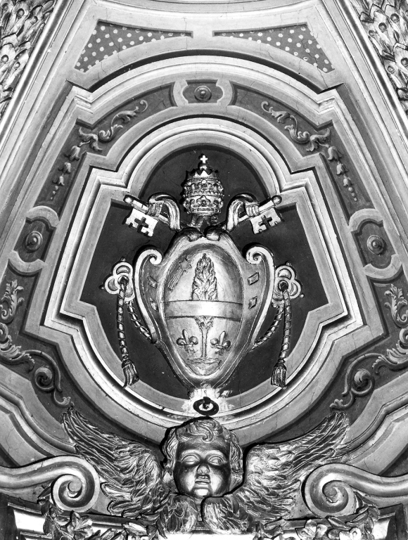 stemma papale di Leone XIII Pecci (decorazione plastica, elemento d'insieme) - manifattura romana (ultimo quarto sec. XIX)