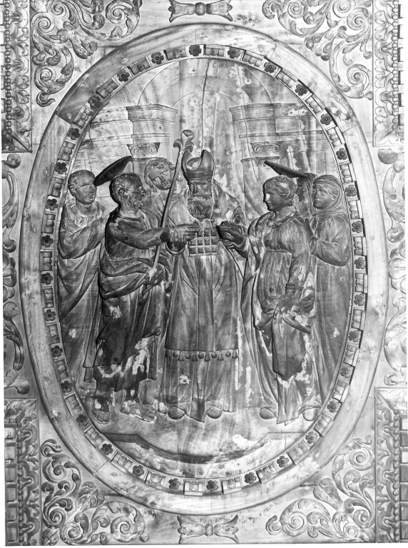 Sposalizio di Maria Vergine (rilievo) di Giani Giovanni Pietro, Salvatori Giovanni (sec. XVII)