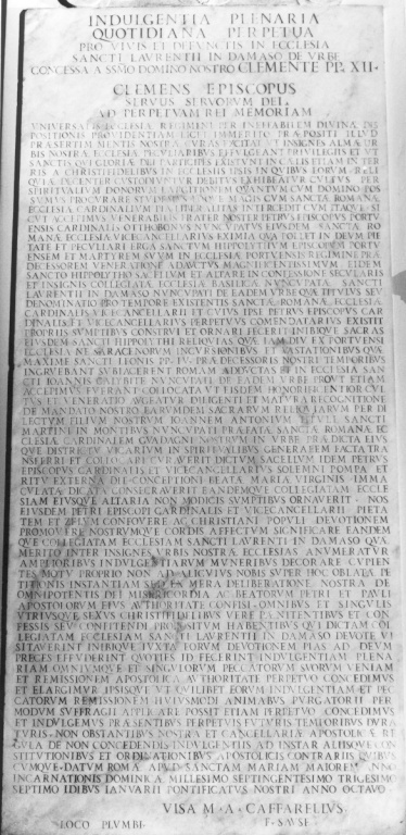 lapide documentaria - ambito romano (sec. XVIII)