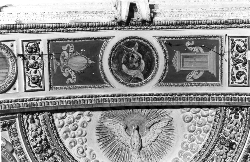 Cherubino e simboli mariani (dipinto) di Zanna Giovanni detto Pizzica (inizio sec. XVII)