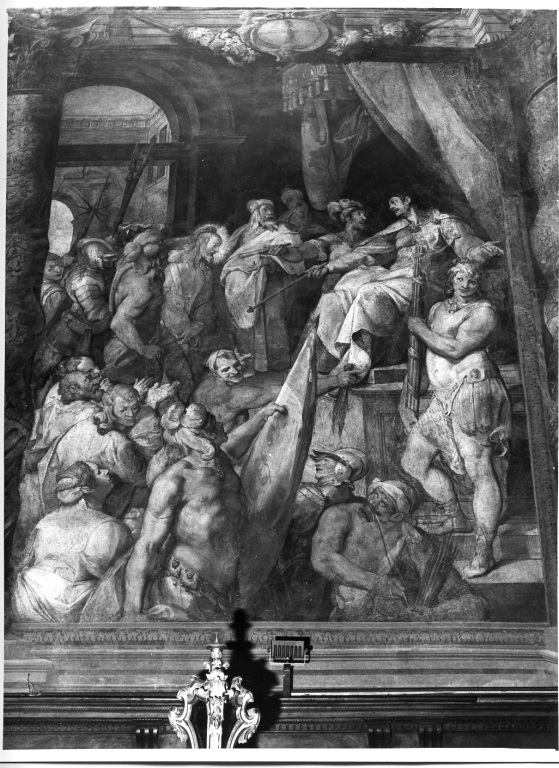 Cristo davanti a Pilato (dipinto, complesso decorativo) di Motta Raffaellino detto Raffaellino da Reggio (sec. XVI)