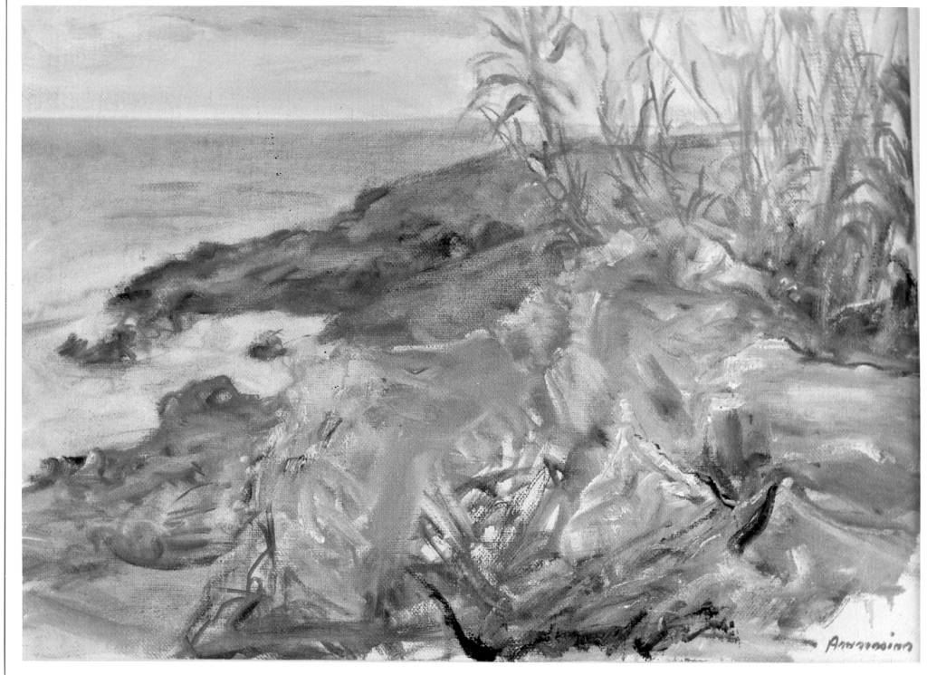 Canneto in Puglia, paesaggio lacustre (dipinto) di Ananessian Alfonso (sec. XX)