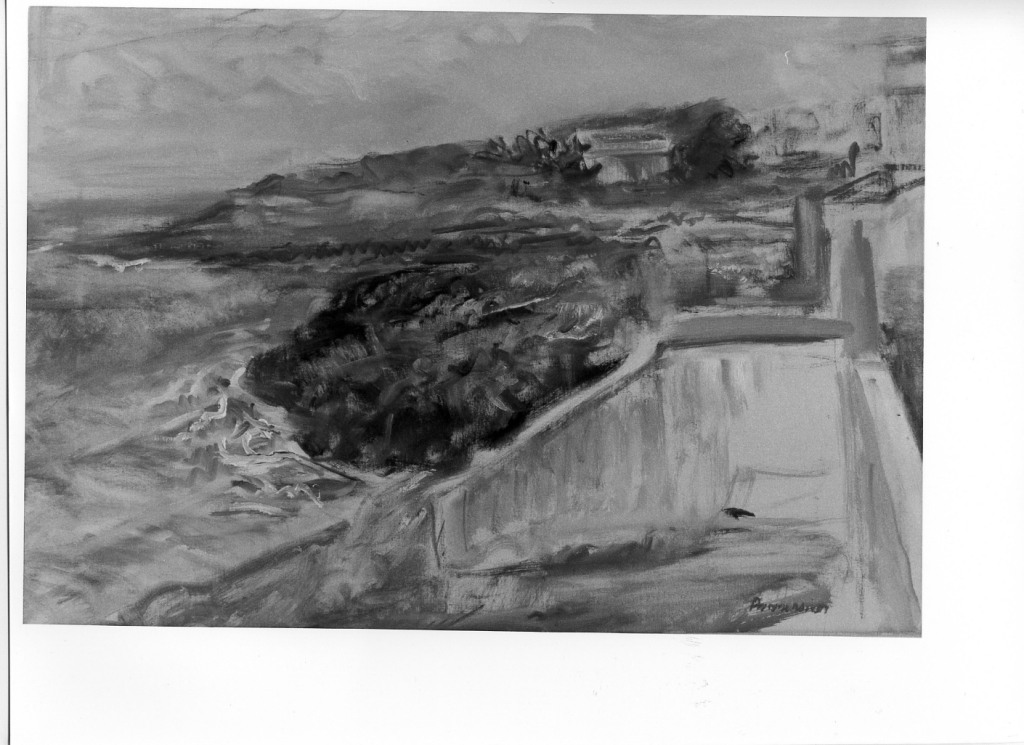 Terrazza sul mare, paesaggio (dipinto, serie) - ambito romano (sec. XX)