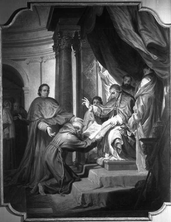 papa Innocenzo III approva la Regola francescana (dipinto) di Corvi Domenico (seconda metà sec. XVIII)
