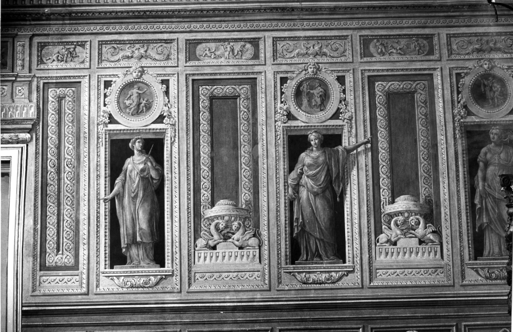 figure con motivi decorativi architettonici (decorazione pittorica) - ambito romano (seconda metà sec. XVIII)