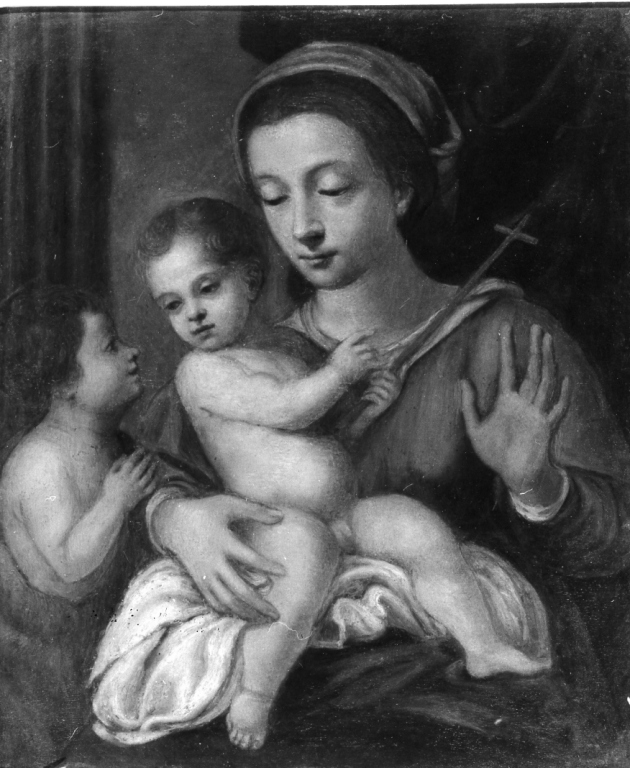 Madonna con Bambino e San Giovannino (dipinto) - ambito dell'Italia centrale (prima metà sec. XVII)