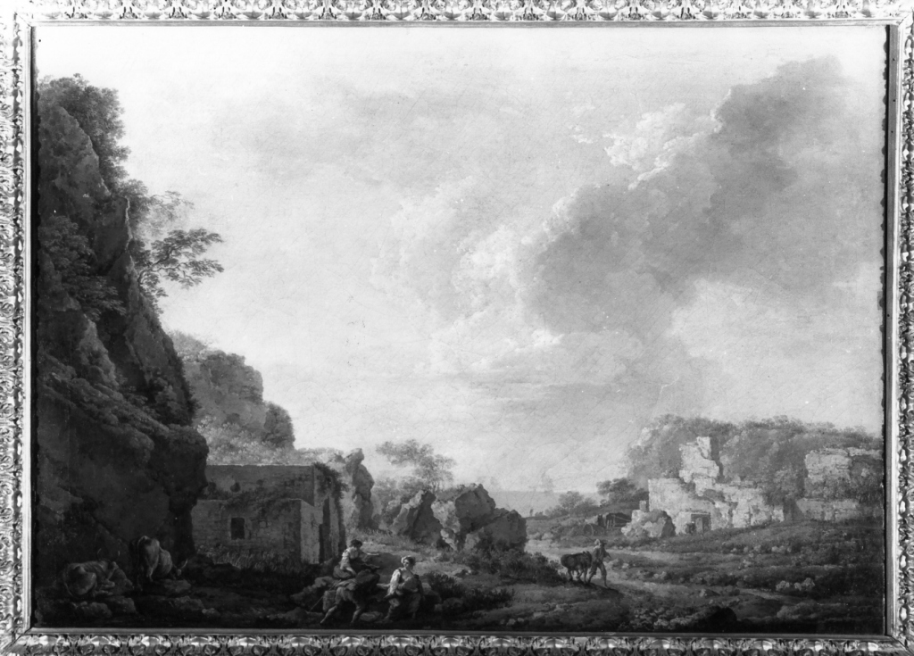 paesaggio con rovine e figure (dipinto) di Bonavia Carlo (seconda metà sec. XVIII)