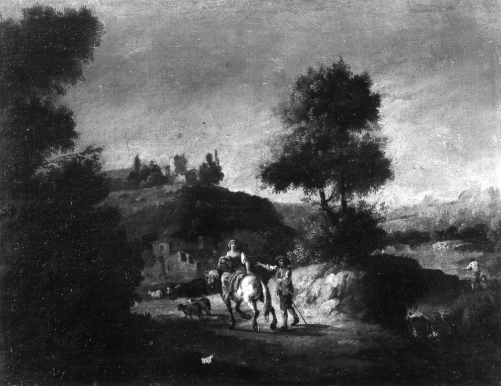 paesaggio con contadina a cavallo (dipinto) di Zuccarelli Francesco (scuola) (seconda metà sec. XVIII)