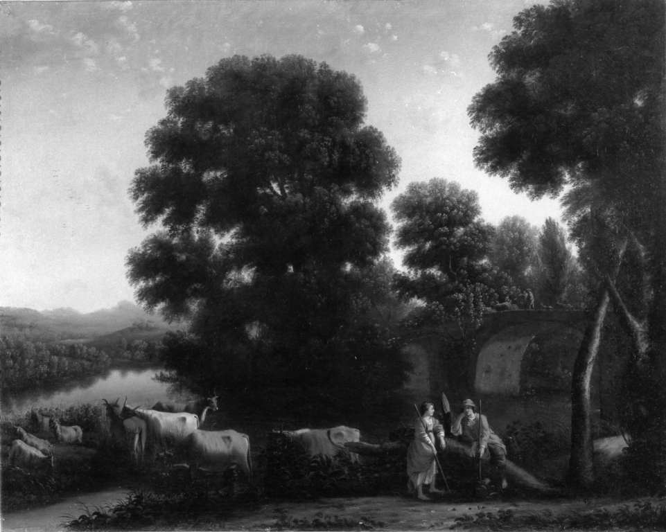 paesaggio con figure e animali (dipinto) di Gellée Claude detto Claude Lorrain (scuola) (metà sec. XVII)
