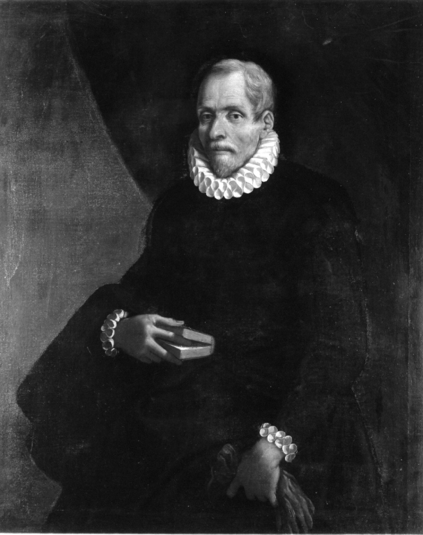 ritratto di gentiluomo con libro e guanti (dipinto) - ambito veneto (fine/inizio secc. XVI/ XVII)