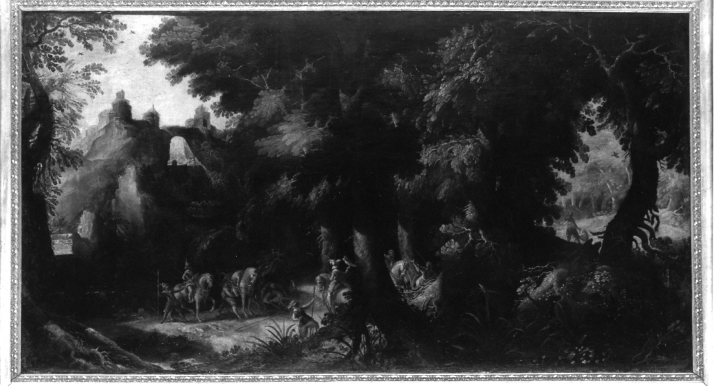 paesaggio con cacciatori (dipinto) di Brill Paul (fine/inizio secc. XVI/ XVII)