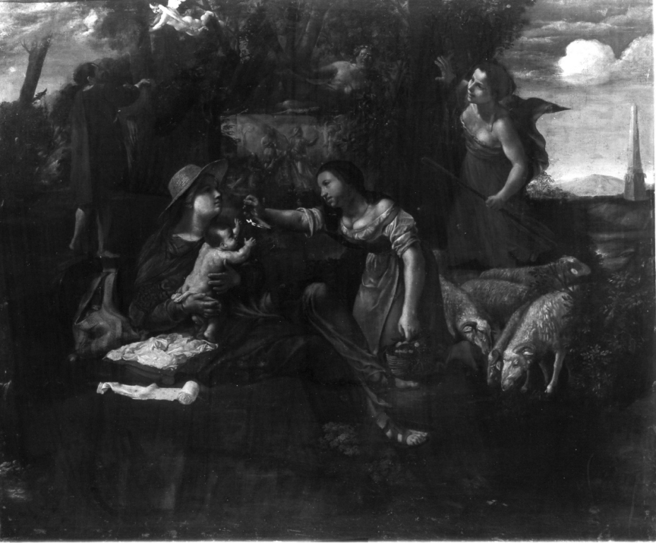 Madonna con Bambino e Santa Agnese (dipinto) di Caroselli Angelo (maniera) (prima metà sec. XVII)