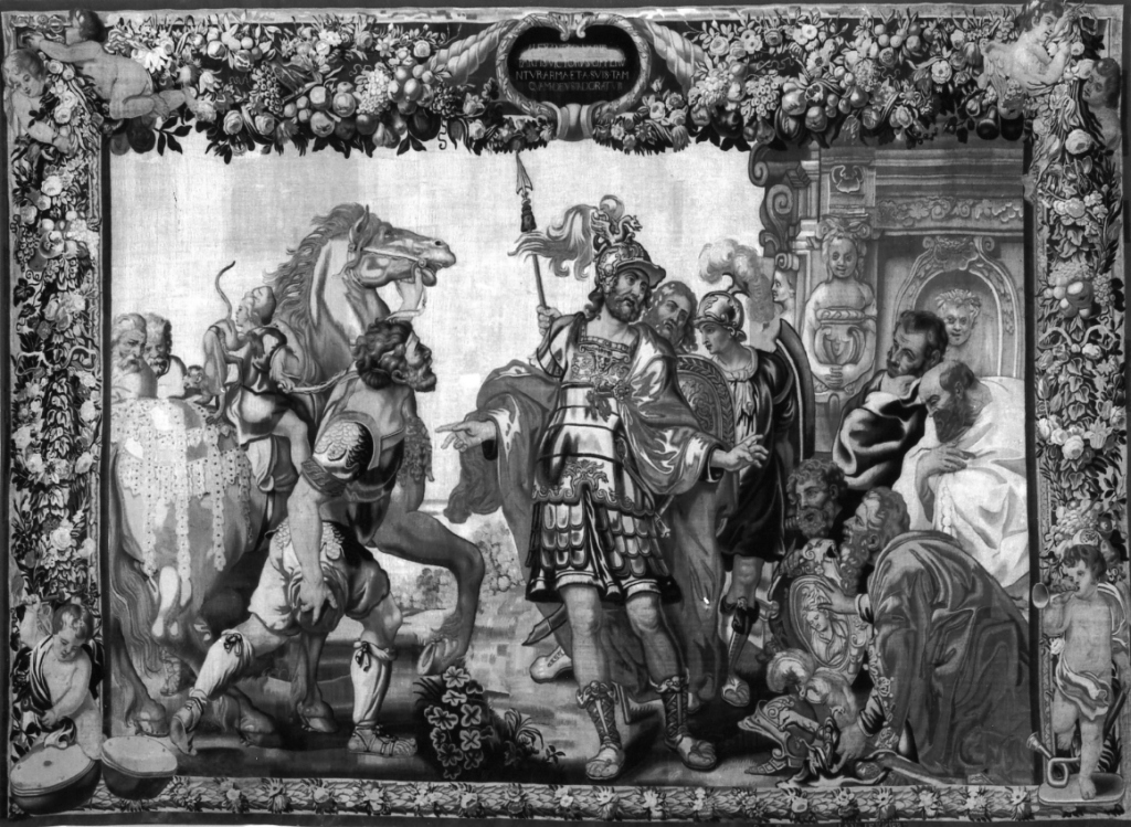 Battaglia d'Isso, Alessandro vincitore riceve le spoglie dei vinti (arazzo) di Leyniers Jan - manifattura di Bruxelles (metà sec. XVII)