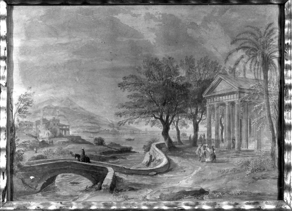 paesaggio con tempio e golfo (dipinto) di Van Wittel Gaspar detto Gaspare Vanvitelli (sec. XVIII)