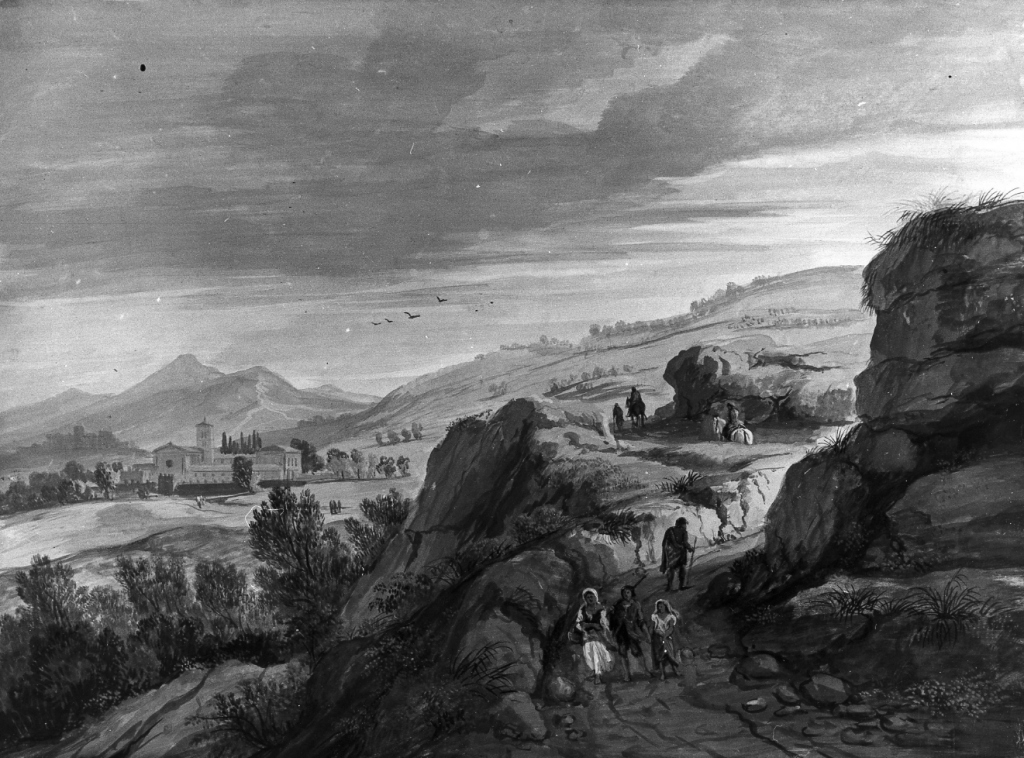 paesaggio con contadini (dipinto) di Van Wittel Gaspar detto Gaspare Vanvitelli (sec. XVIII)