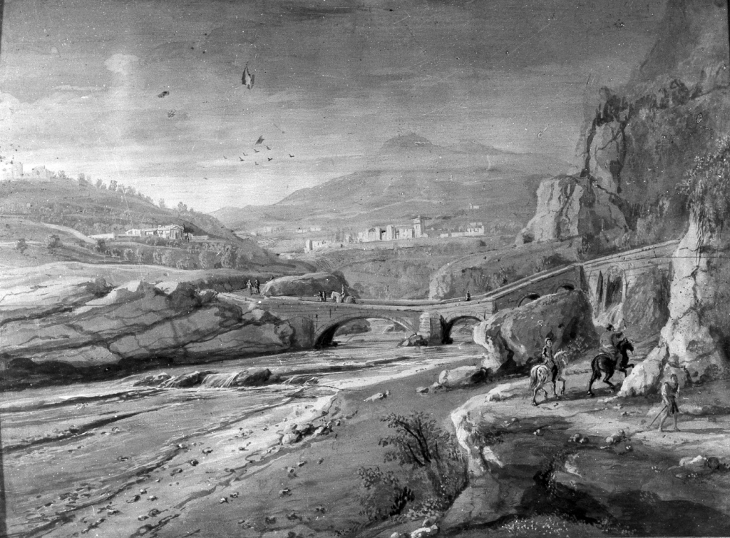 paesaggio roccioso con ponte (dipinto) di Van Wittel Gaspar detto Gaspare Vanvitelli (sec. XVIII)