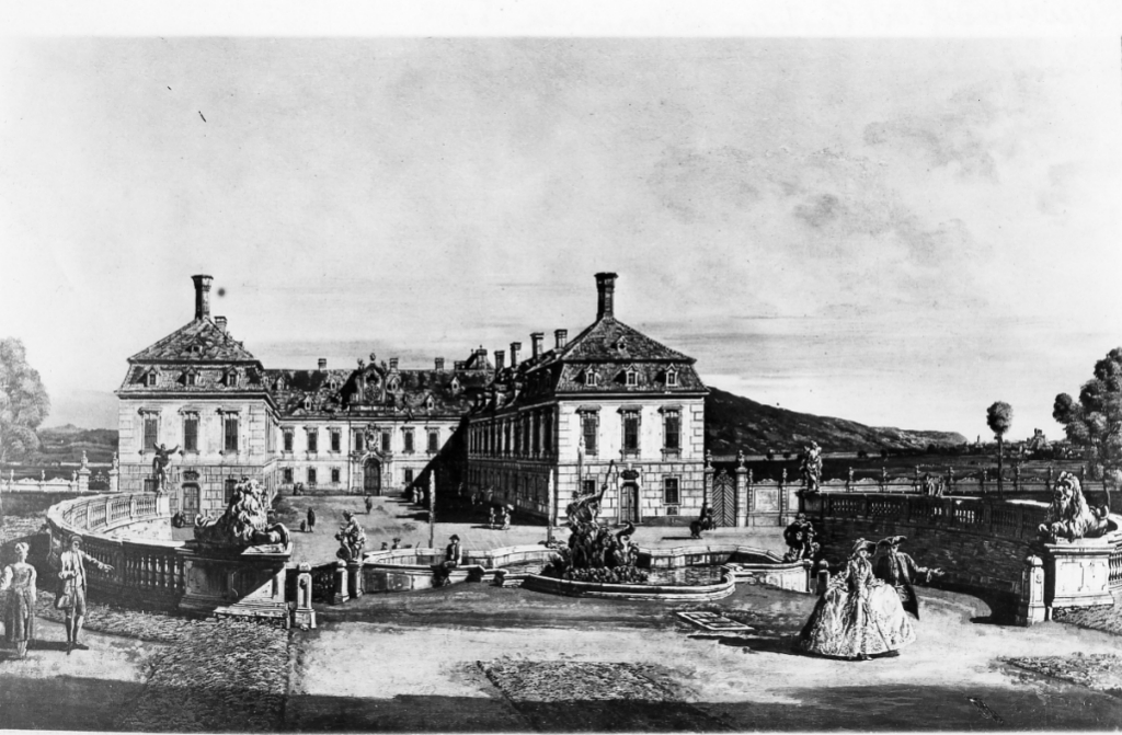 veduta del castello imperiale di Schlosshof (dipinto) di Bellotto Bernardo detto Canaletto (sec. XVIII)