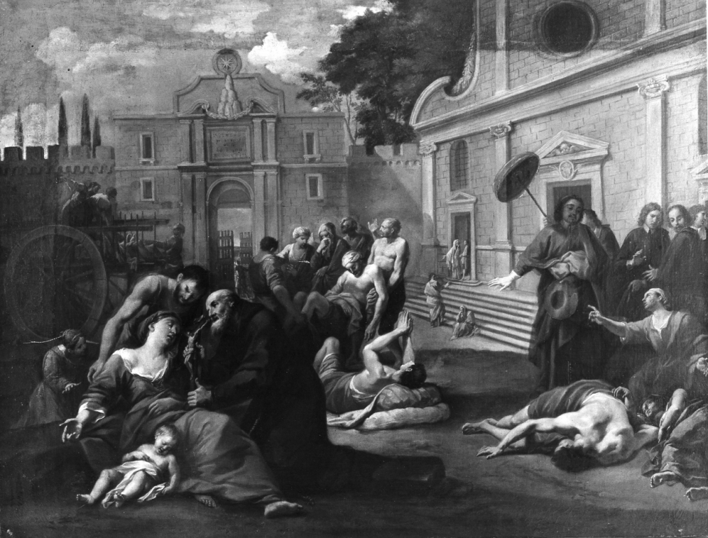 il cardinale Chigi cura gli appestati (dipinto) di Garzi Luigi (prima metà sec. XVIII)