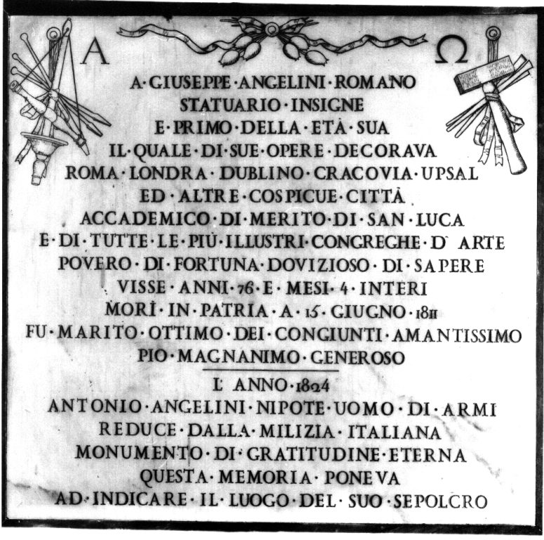 strumenti delle arti (lapide tombale) - ambito romano (sec. XIX)