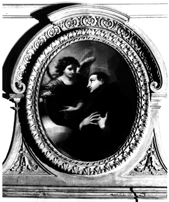 San Michele Arcangelo mostra a San Francesco di Paola lo stemma dell'ordine (dipinto) di Triga Giacomo (prima metà sec. XVIII)