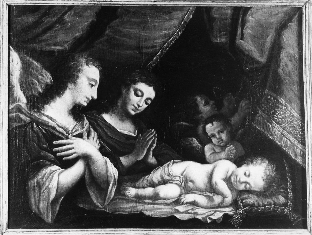 Gesu' Bambino vegliato dagli angeli (dipinto) - ambito romano (seconda metà sec. XVII)