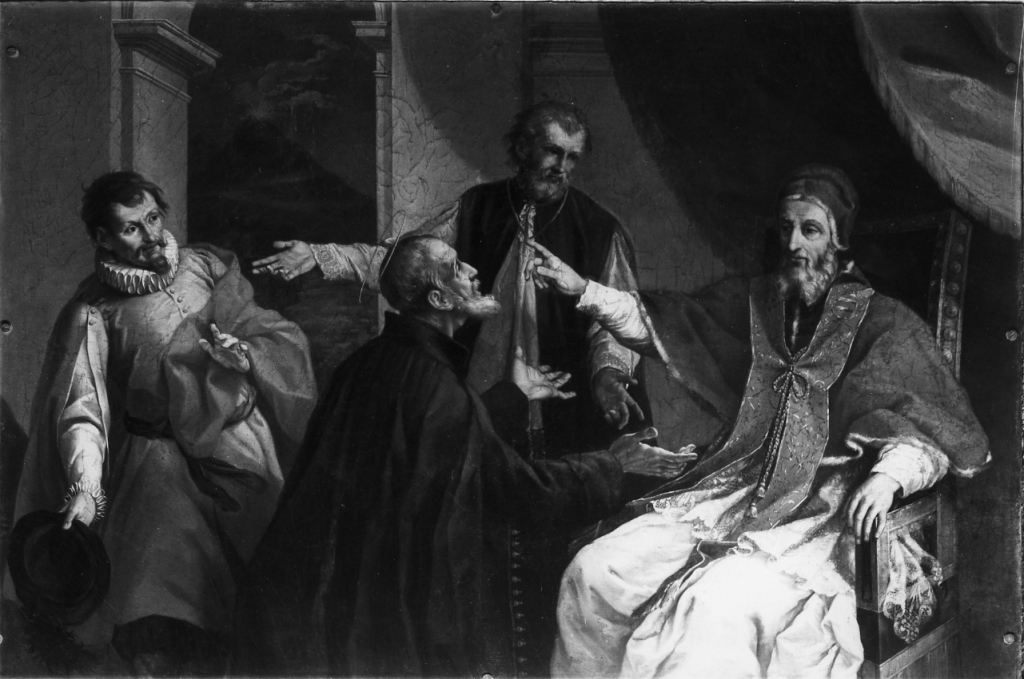 Il beato Giovanni Marinoni teatino dinnanzi a Paolo IV rifiuta la carica d i arcivescovo di Napoli (dipinto) di Angeletti Pietro (sec. XVIII)