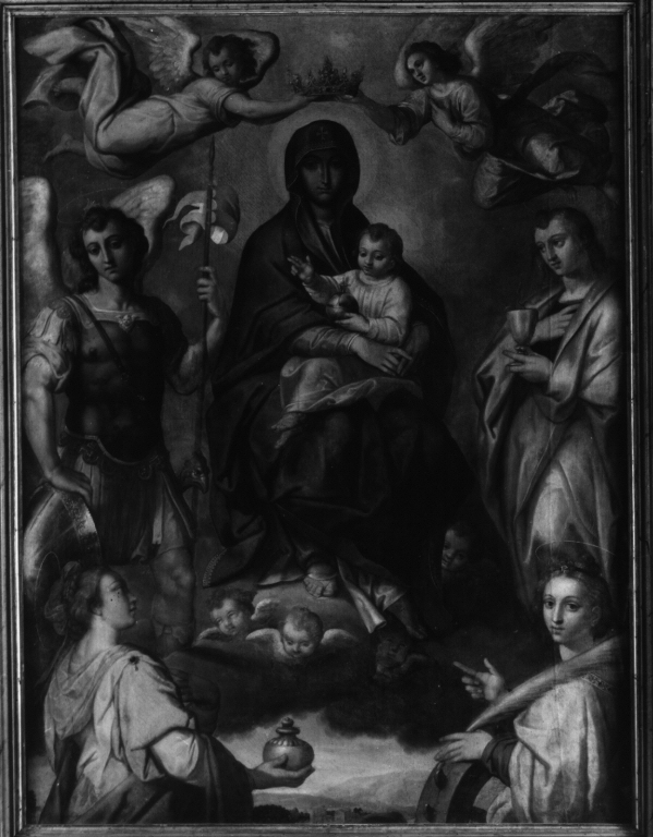Madonna con Bambino tra i santi Michele, Giovanni Evangelista, Maria Madda lena e Caterina d'Alessandria (dipinto) - ambito romano (fine sec. XVI)