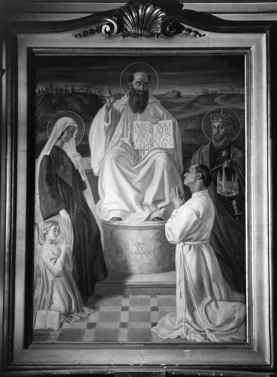 S. Benedetto in trono tra S. Francesca Romana ed S.Enrico (dipinto) di Orlandi Augusto (sec. XX)