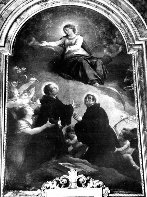 Madonna Immacolata appare ai beati Gaspare de Bono e Nicolò Saggio (pala d'altare) di Cades Giuseppe (sec. XVIII)