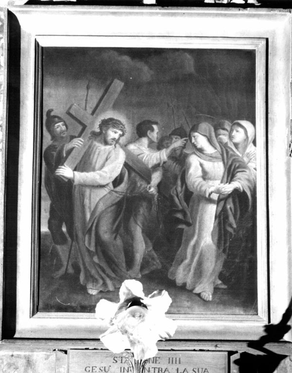 IV stazione: Gesù incontra la Santissima Madre (dipinto) di Pulino Zaccaria (sec. XIX)