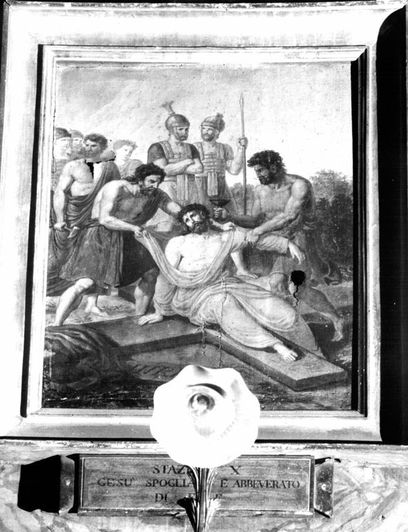 X stazione: Gesù spogliato e abbeverato di fiele (dipinto) di Della Valle Giuseppe (sec. XIX)
