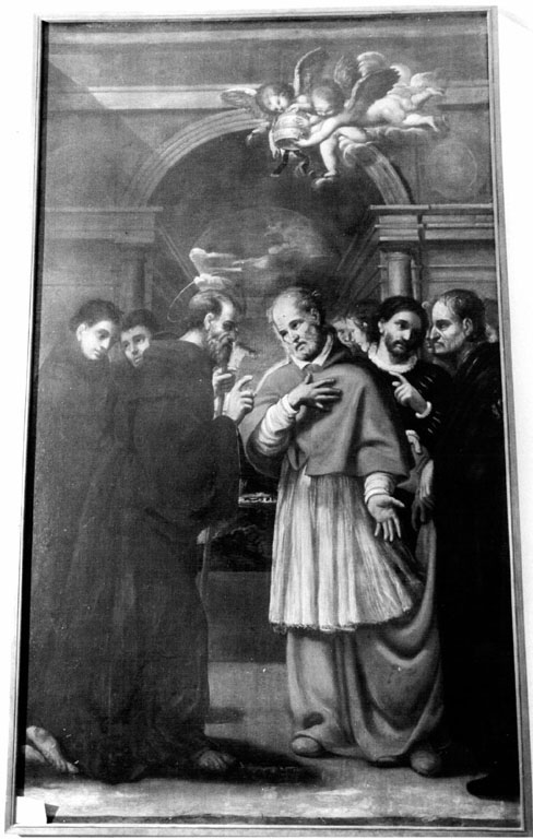 San Francesco di Paola predice il papato al cardinale Francesco Della Rovere (dipinto) - ambito romano (sec. XVII)