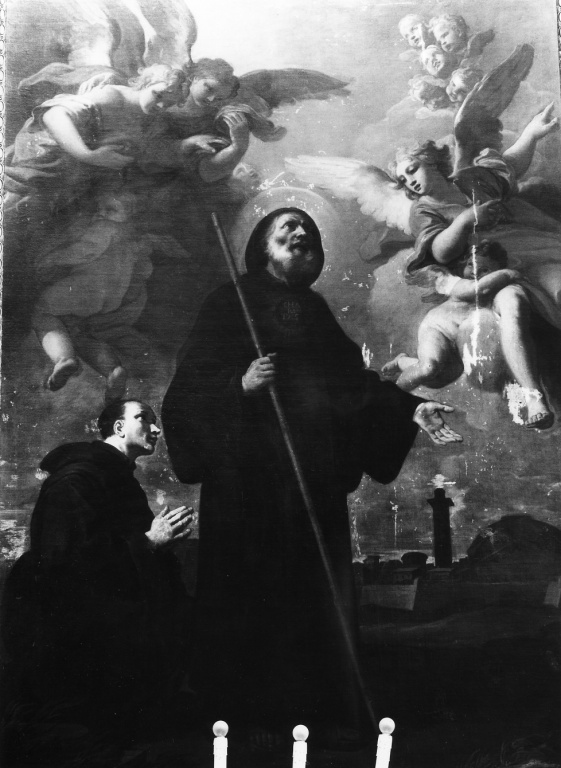 San Francesco di Paola attraversa lo stretto di Messina (dipinto) di Avellino Onofrio (attribuito) (sec. XVIII)