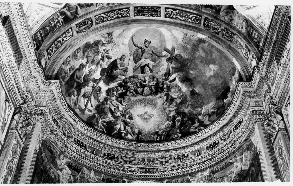 Il redentore e lo Spirito Santo (dipinto, complesso decorativo) di Zucchi Jacopo (attribuito) (sec. XVI)