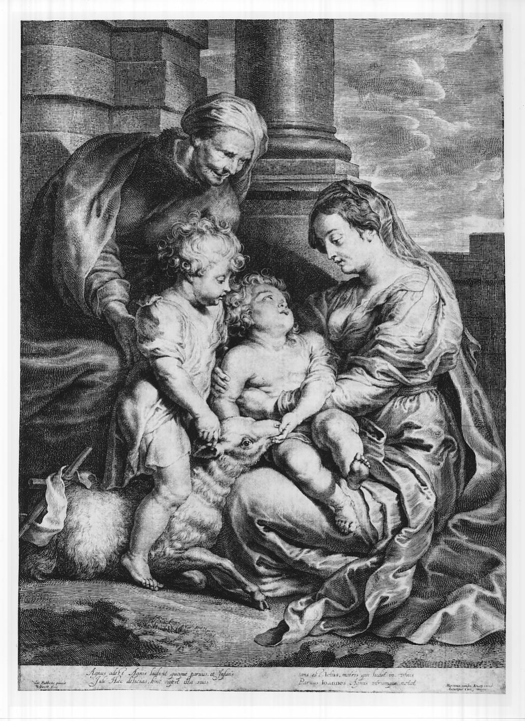 Madonna col Bambino, Santa Elisabetta e San Giovannino (stampa smarginata) di Bolswert Schelte Adams, Rubens Pieter Paul (sec. XVII)