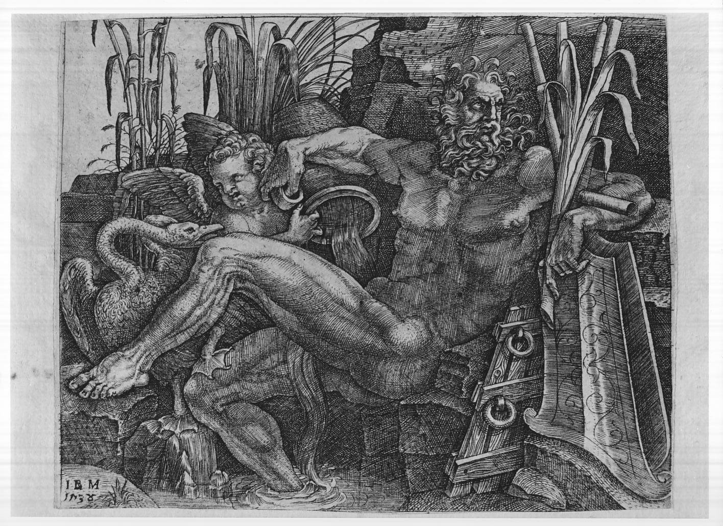 Il fiume Po (stampa smarginata) di Buonarroti Michelangelo, Scultori Giovanni Battista (sec. XVI)