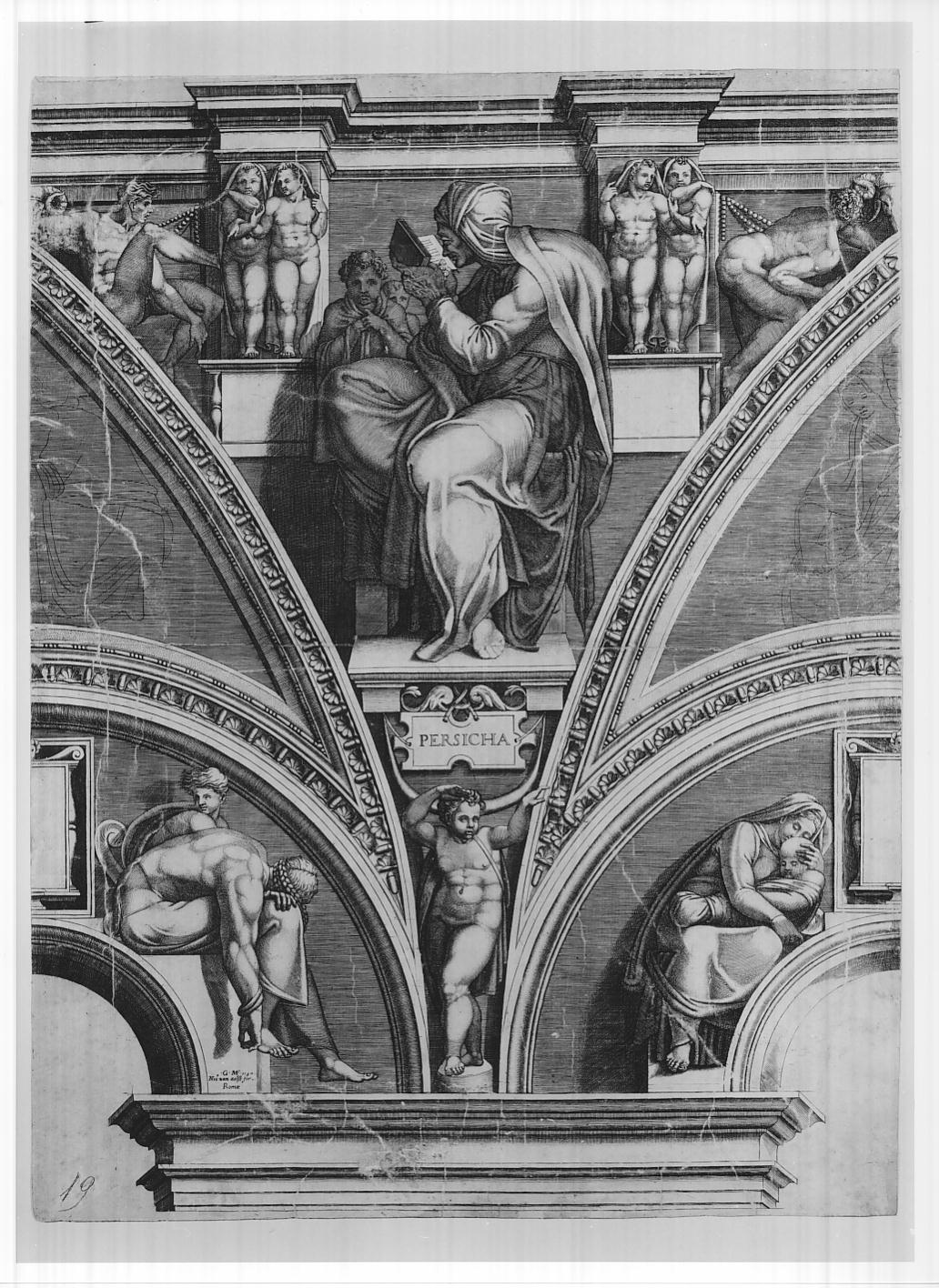 Sibilla Persica (stampa smarginata, serie) di Ghisi Giorgio, Buonarroti Michelangelo (sec. XVI)