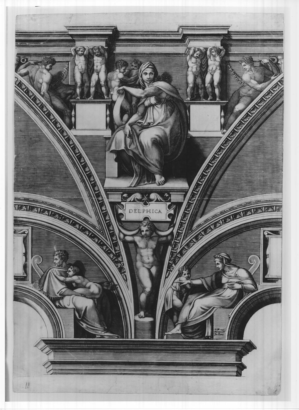 Sibilla Delfica (stampa smarginata, serie) di Ghisi Giorgio, Buonarroti Michelangelo (sec. XVI)