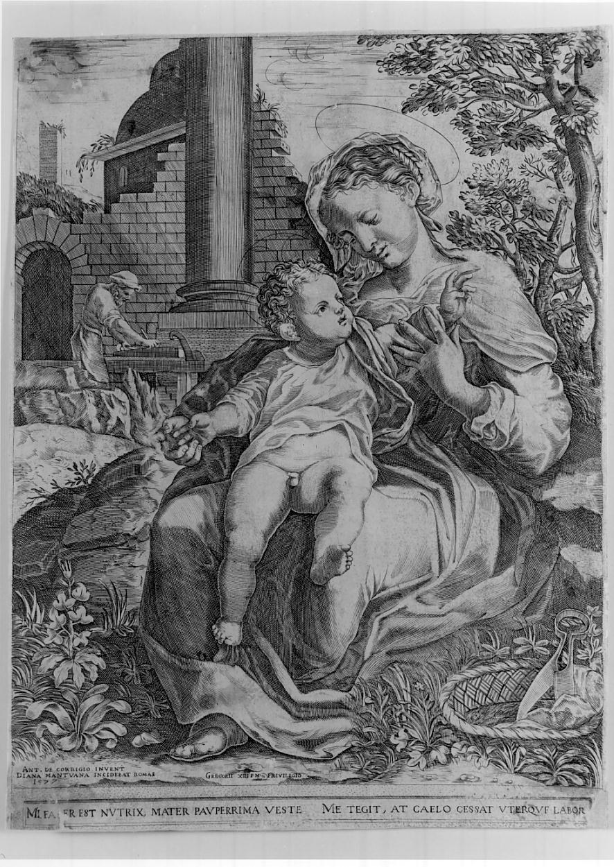 Madonna della cesta, Sacra Famiglia (stampa smarginata) di Scultori Diana, Correggio (sec. XVI)