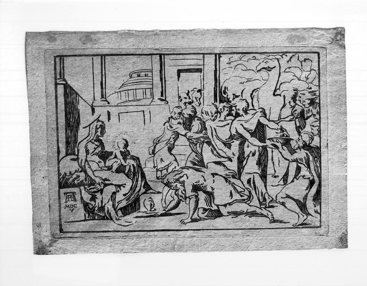 adorazione dei Re Magi (stampa) di Parmigianino, Vicentino Niccolò (metà sec. XVI)