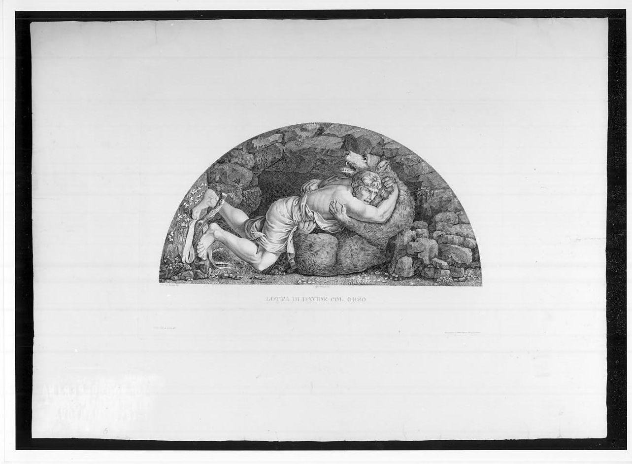 Davide che strangola l'orso (stampa) di Guelmi Angelo, Comerio Agostino, Giulio Romano (sec. XIX)