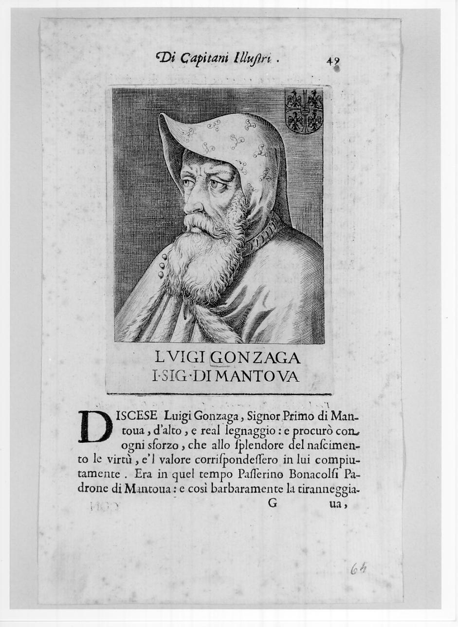 Luigi Gonzaga, primo capitano genarale di Mantova (n. 1628 ca.- m. 1360) (stampa) di Caprioli Aliprando (sec. XVII)