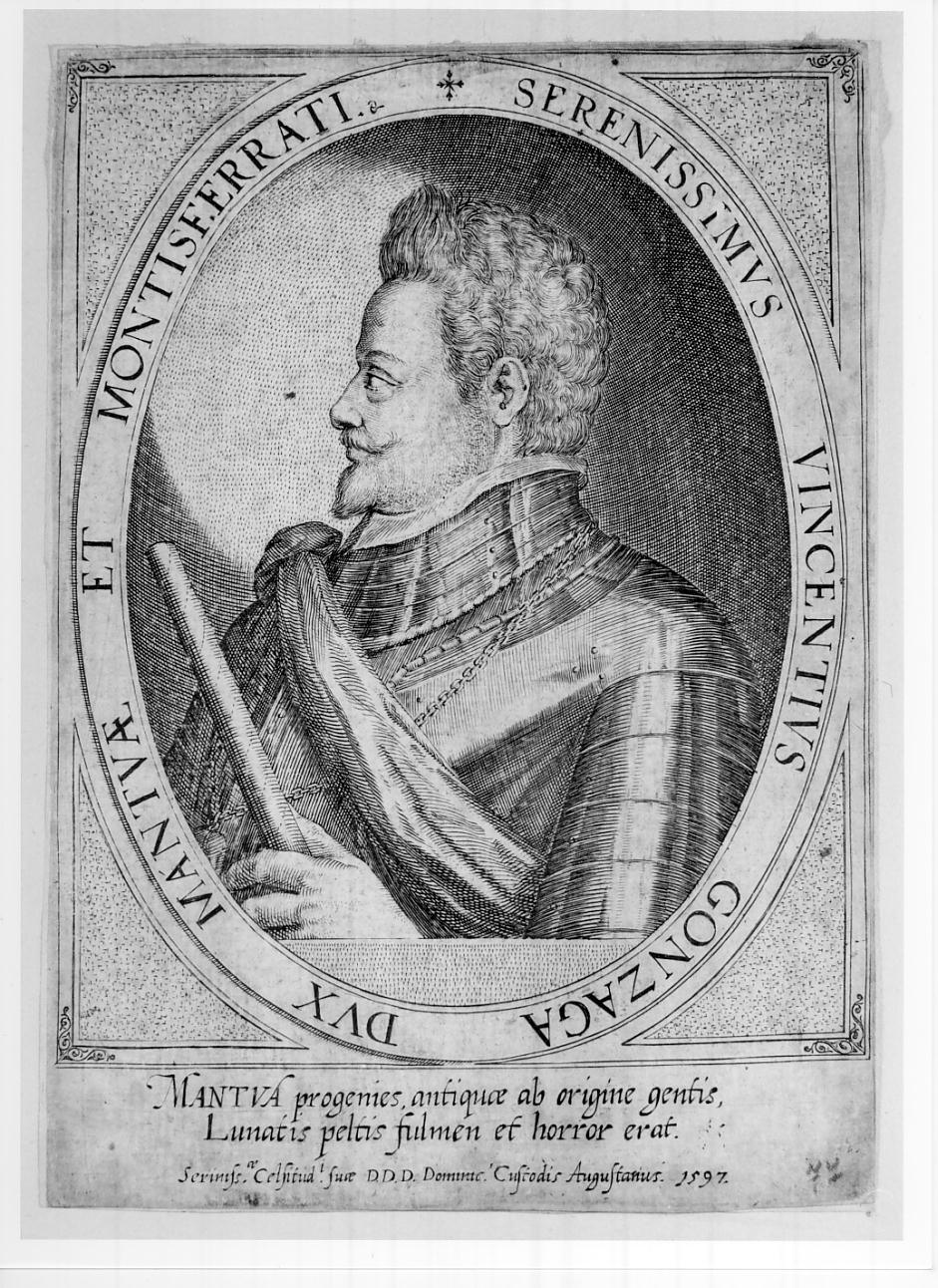 Vincenzo I Gonzaga, quarto duca di Mantova e secondo del Monferrato (n. 1562 - m. 1612) (stampa smarginata, serie) di Custos Dominicus (sec. XVI)