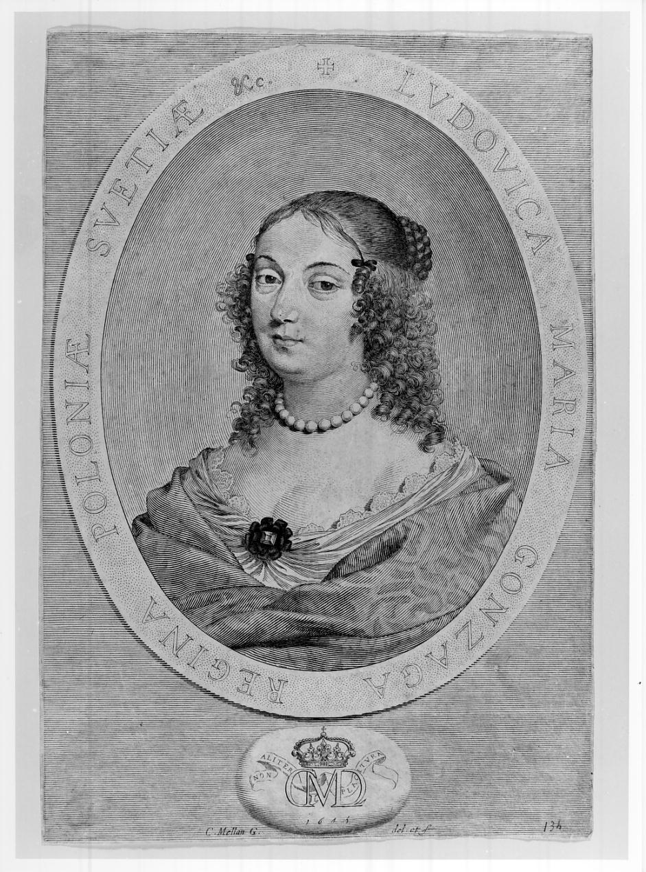 Maria Luigia Gonzaga-Nevers, figlia di Carlo I, ottavo duca di Mantova, moglie di Ladislao VII e di Giovanni Casimiro, fratelli ed entrambi re di Polonia (n. 1611 - m- 1667) (stampa) di Mellan Claude (sec. XVII)